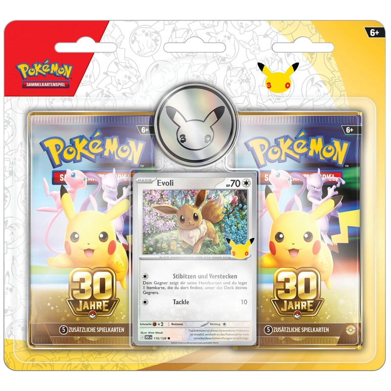 Pokémon TCG: 30 Jahre 2er-Blister mit Münze – Evoli – Deutsch